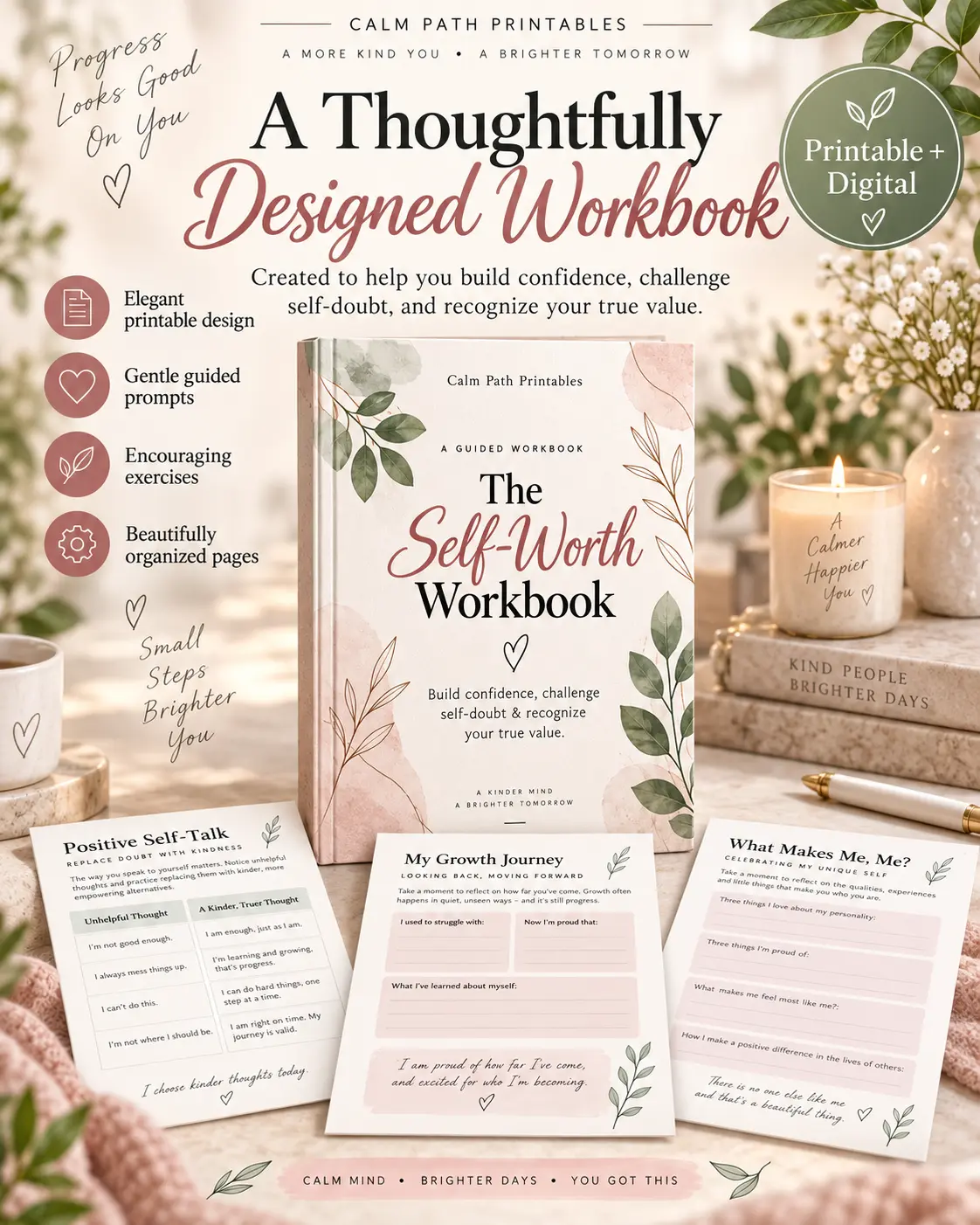 The thoughtfully designed layout of The Self-Worth Workbook