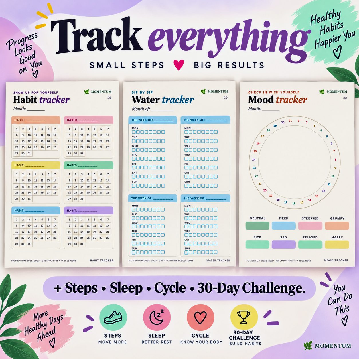 Habit, water and mood tracker pages
