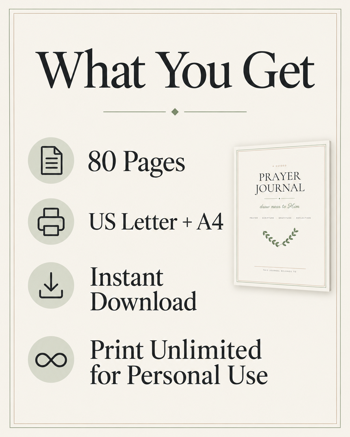 What you get: 80 pages, US Letter and A4, instant download, unlimited personal printing