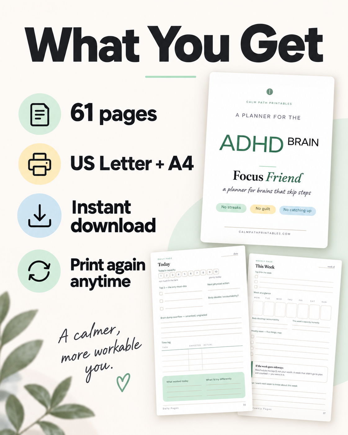 What you get: 61 pages, US Letter and A4, instant download, print again anytime
