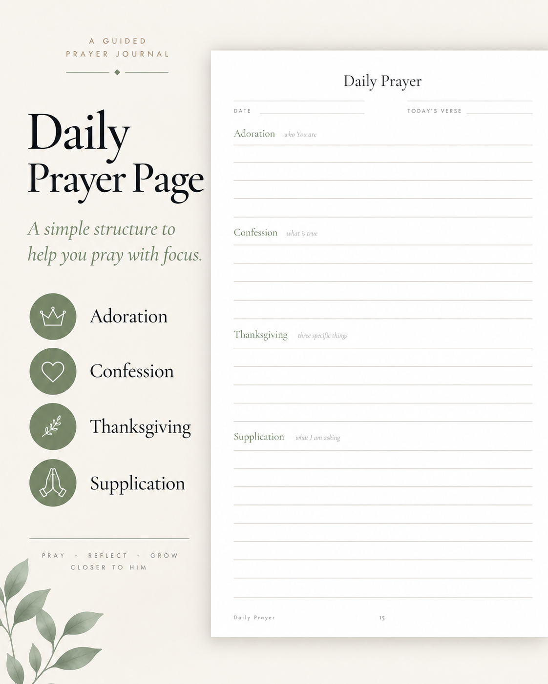 The daily prayer page with adoration, confession, thanksgiving and supplication
