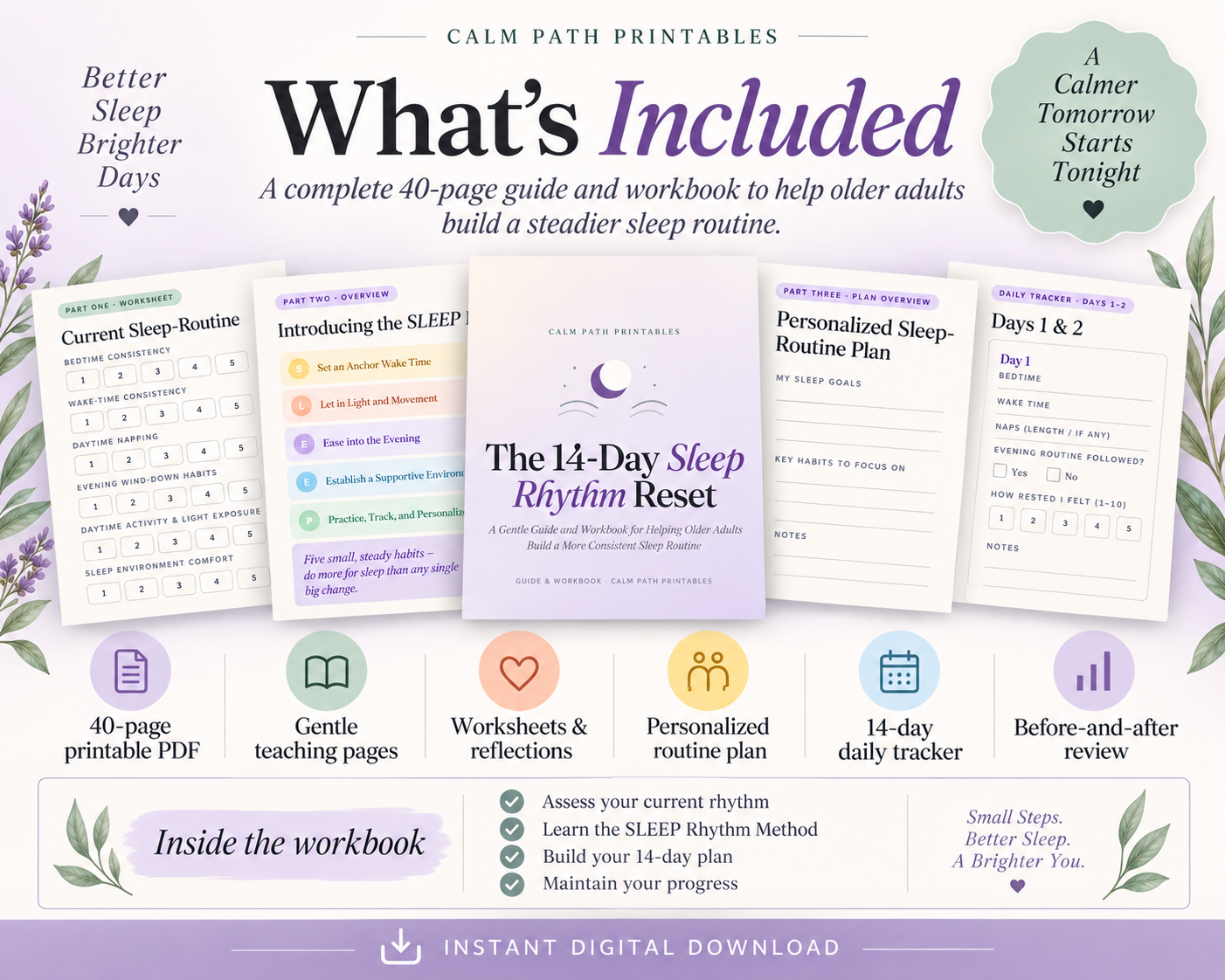 Pages included in The 14-Day Sleep Rhythm Reset workbook