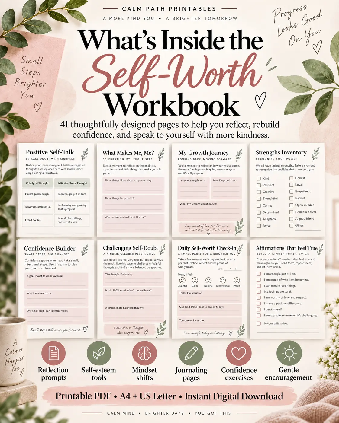 Pages included in The Self-Worth Workbook
