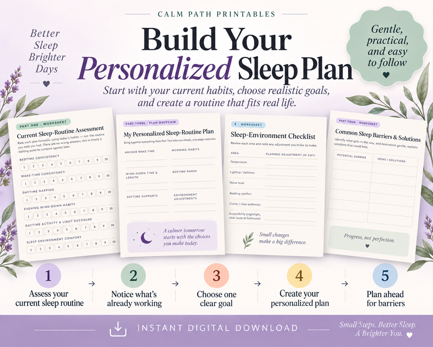Personalized sleep routine plan and worksheet pages