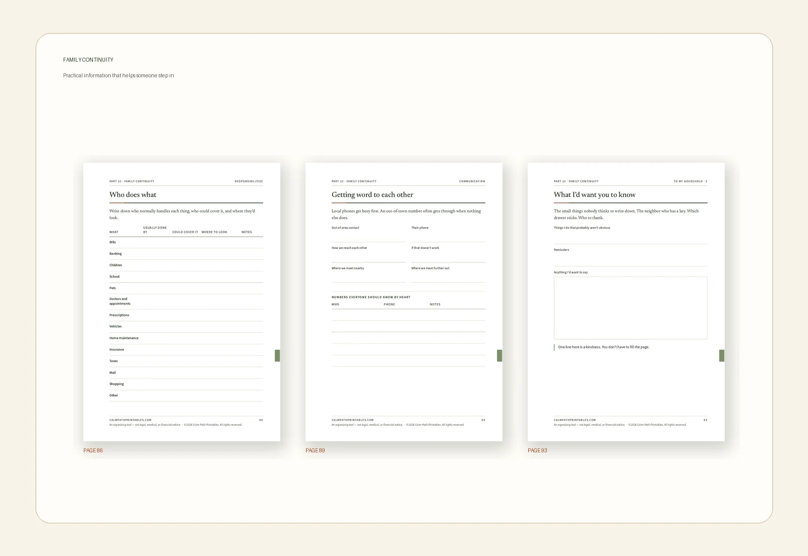 Family continuity and household handoff pages