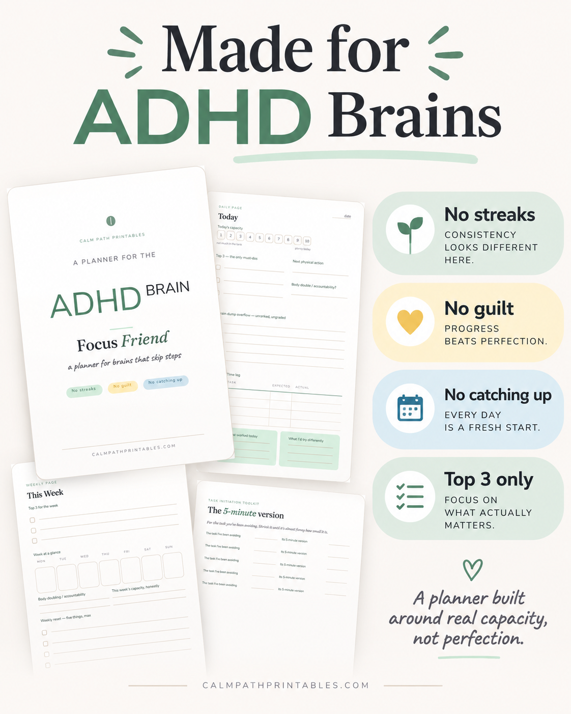 Made for ADHD brains: no streaks, no guilt, no catching up, top three only