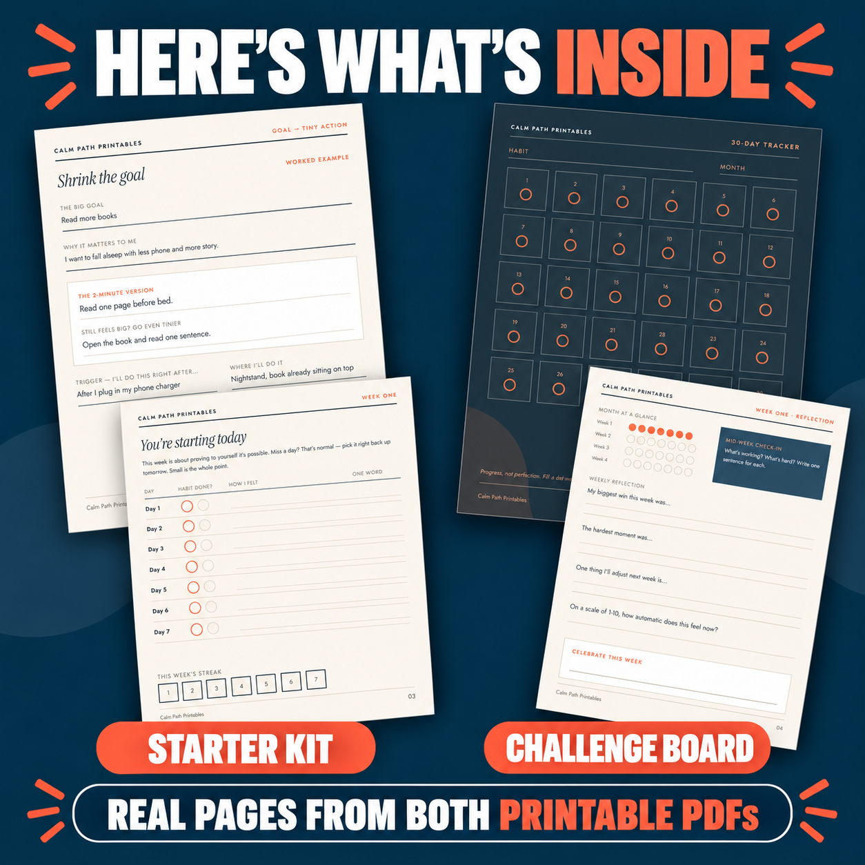 Real printed pages from both habit PDFs