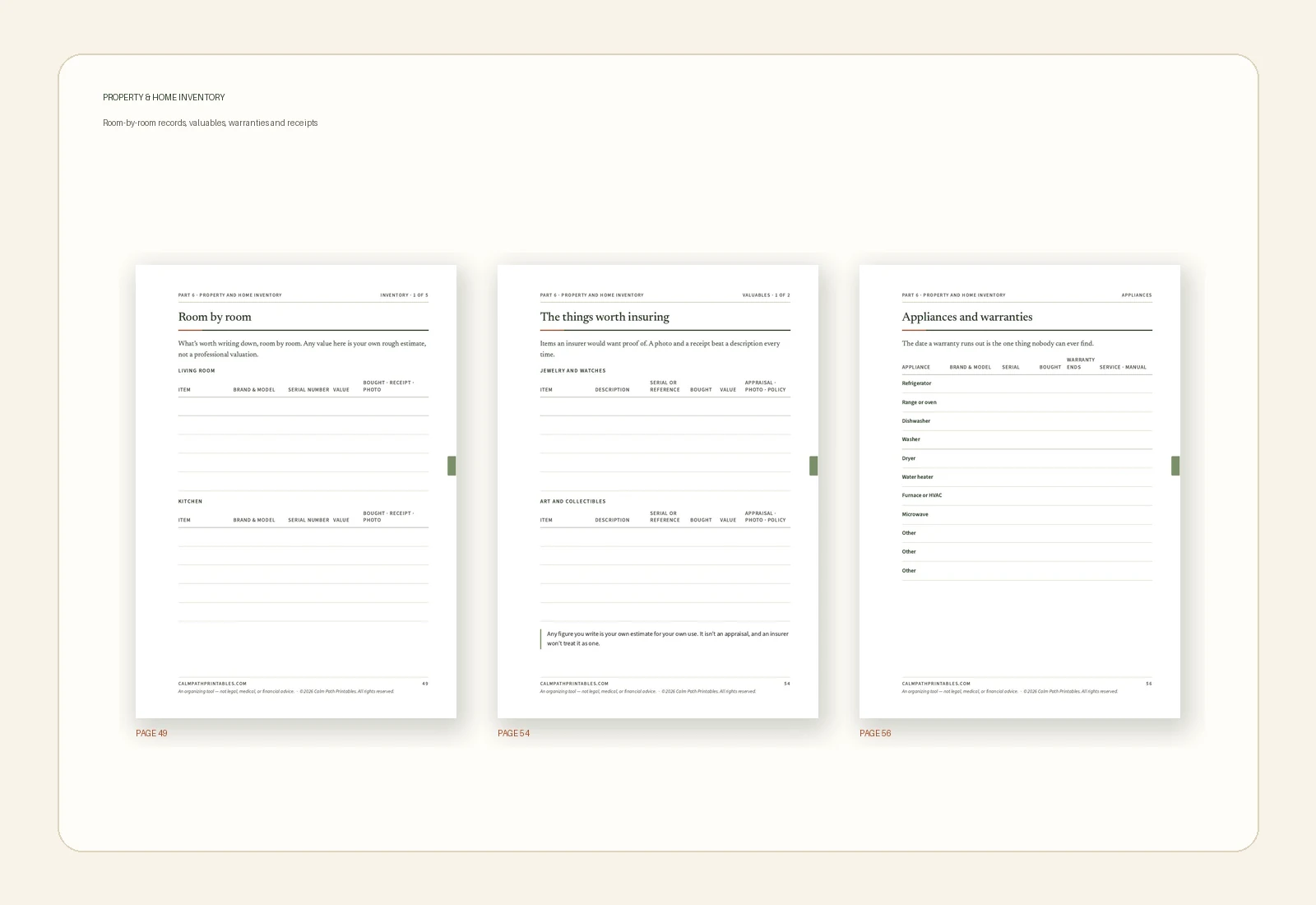 Property and home inventory pages