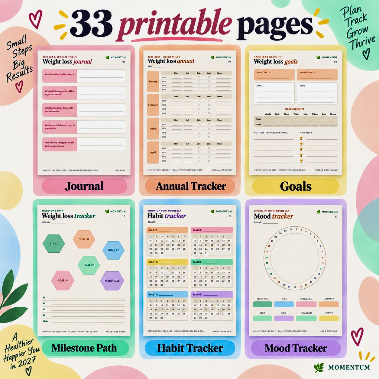 A preview of the 33 printable pages