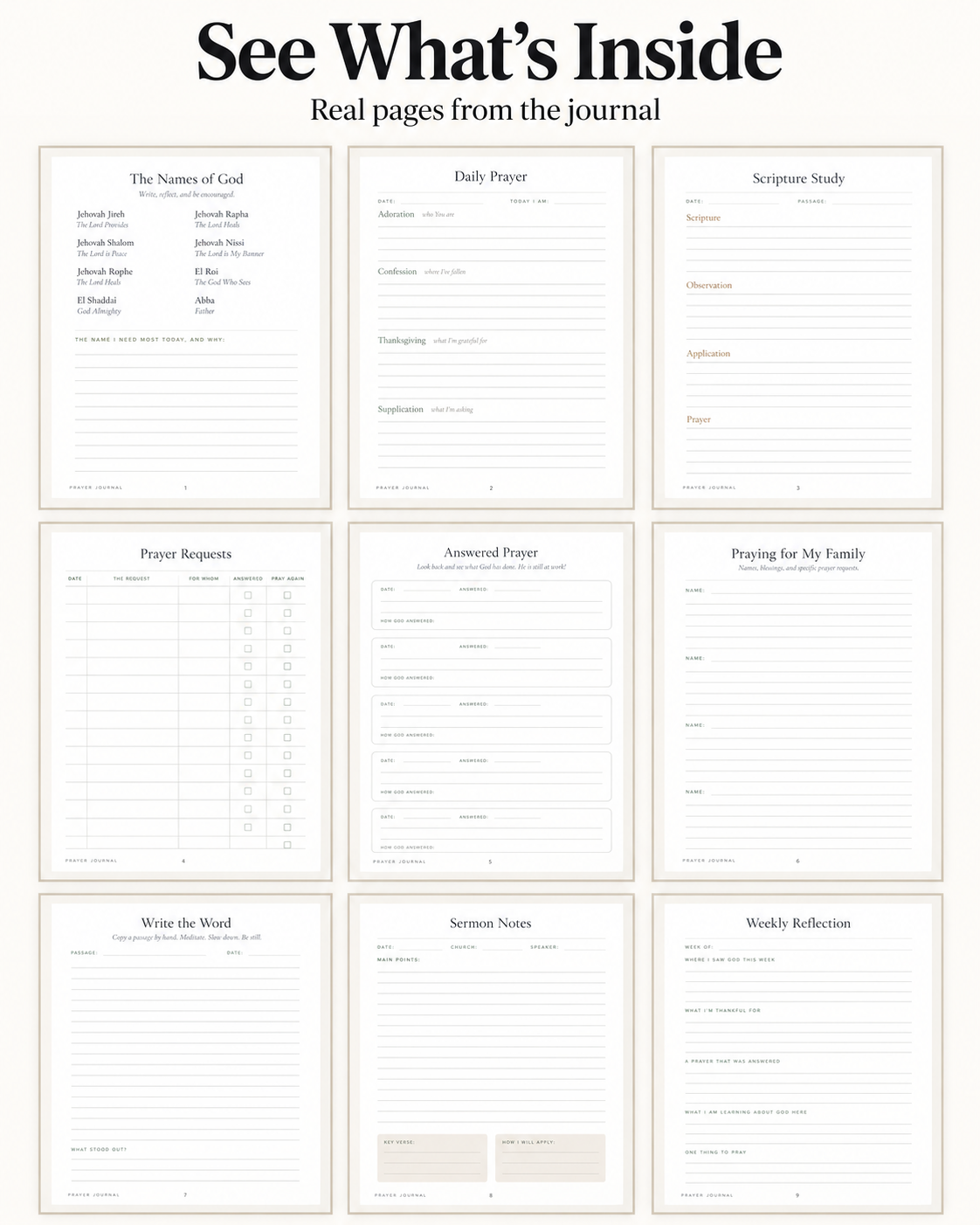 Nine real pages from the prayer journal