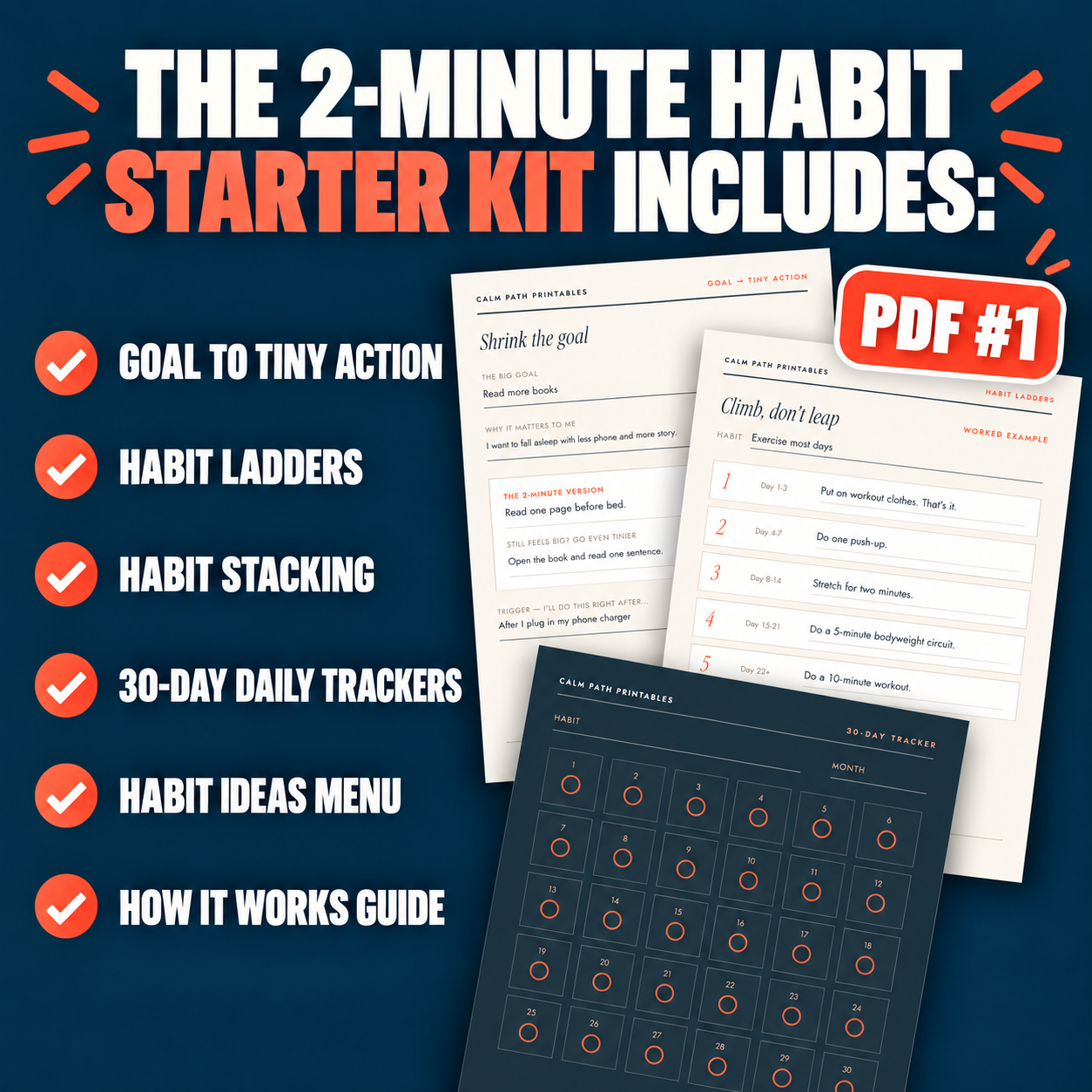 Pages from The 2-Minute Habit Starter Kit printable PDF