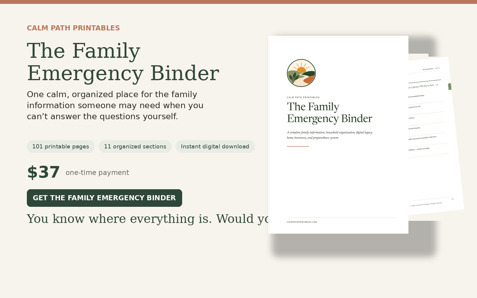 The Family Emergency Binder product overview