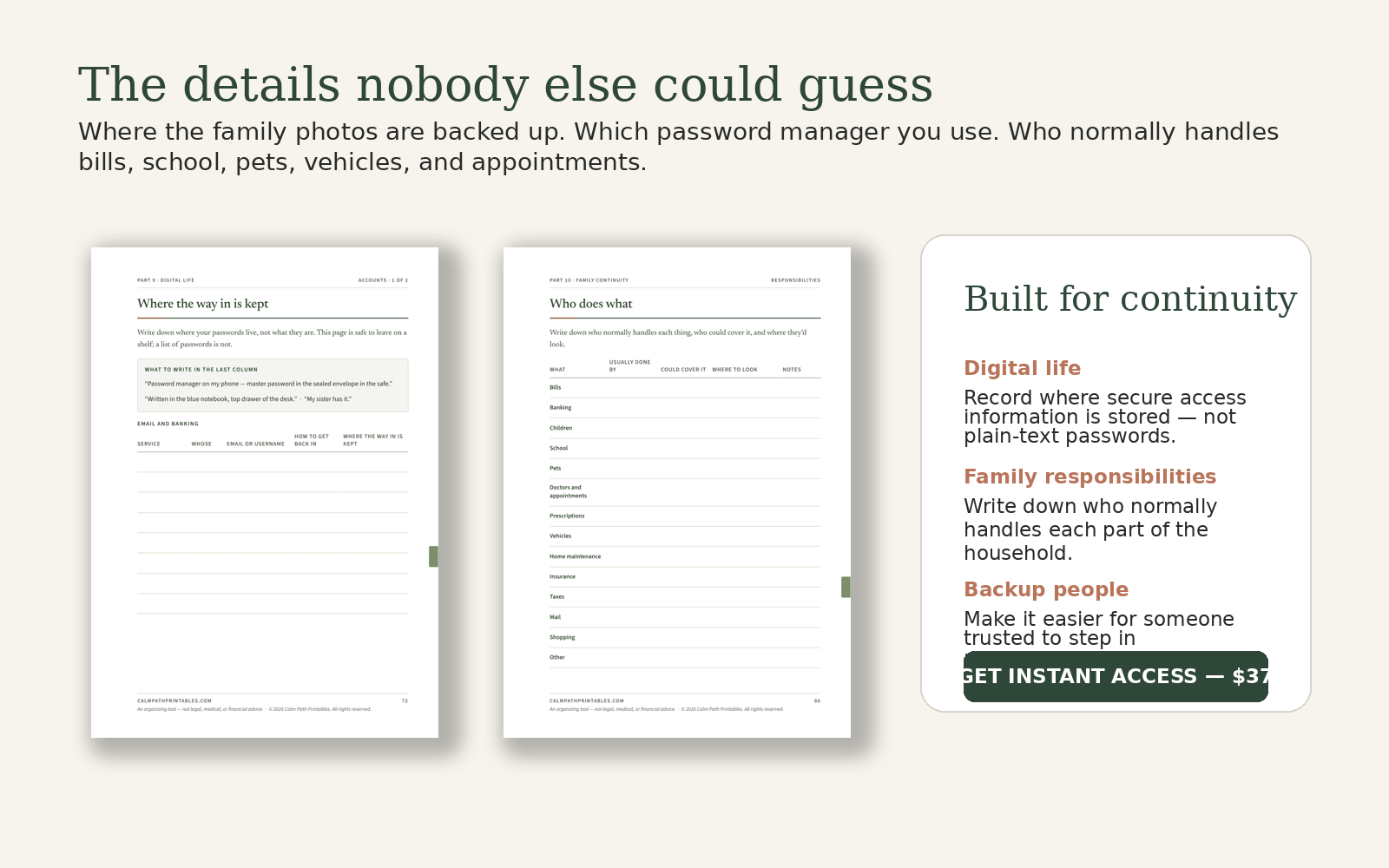 Digital life and family continuity pages